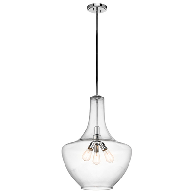 Kichler 42198CH Everly 27.5" 3 Light Bell Pendant Clear Seeded Glass Chrome in Chrome